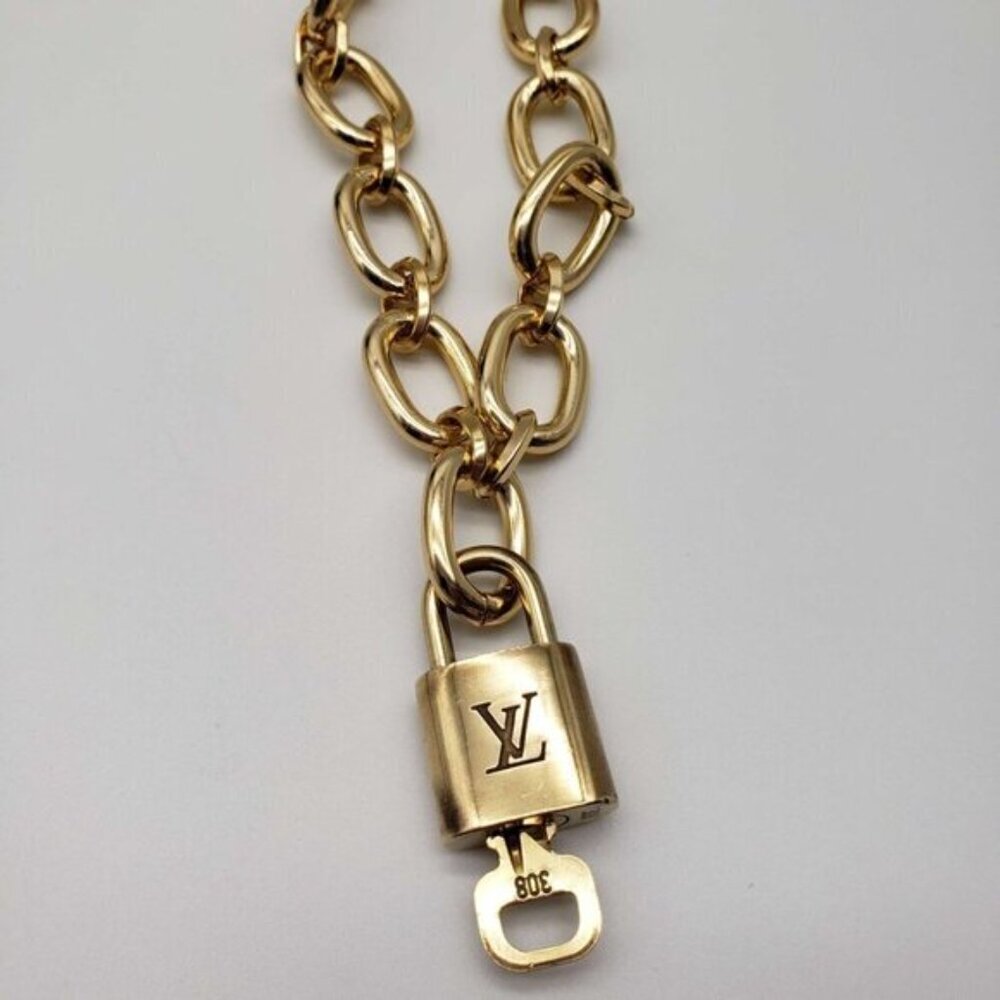 Authentic Louis Vuitton Lock and Key Gold Color with Gold Plated Chain Necklace - Picture 10 of 14